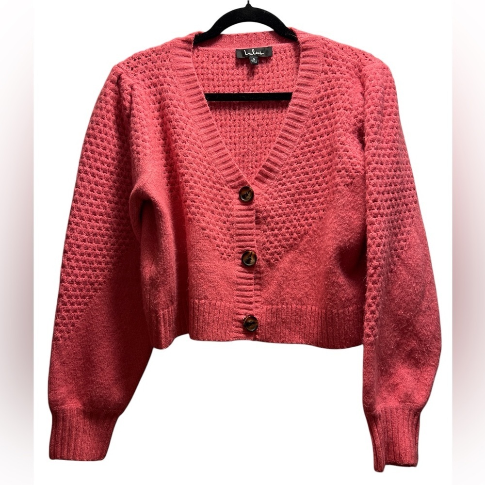 Lulus Warming Up to You Puff Sleeve Knit Cropped Cardigan Sweater- Size S